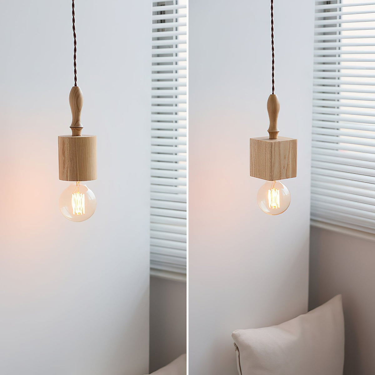A pair of Cano Pendant Lights hanging over a kitchen island.