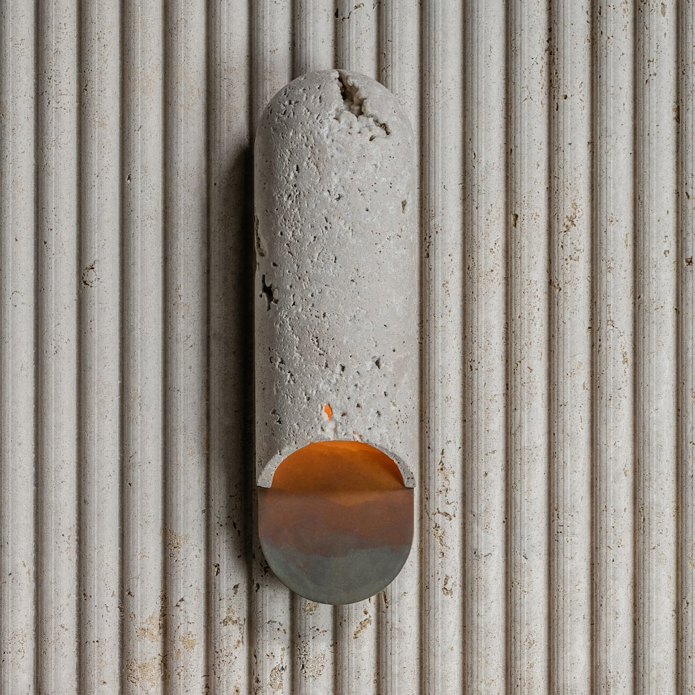 Capsule Wall Lamp Yellow Travertine Marble Brass-Neutral Decor