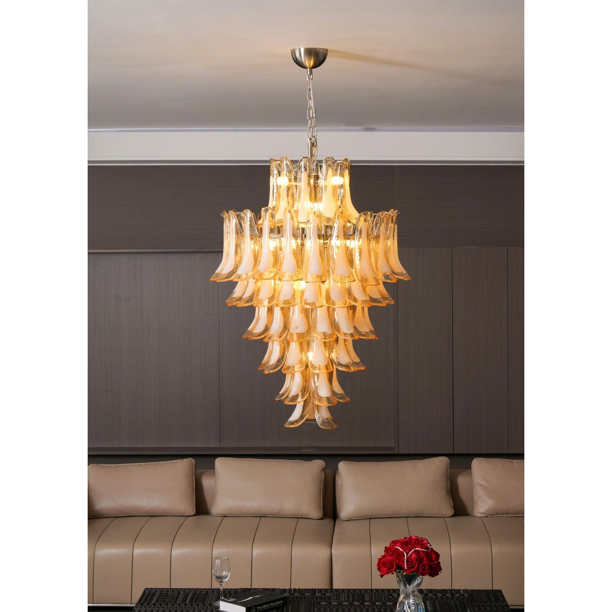 Zinc Lustre en Verre et Métal Postmoderne de Luxe en Forme de Pétale