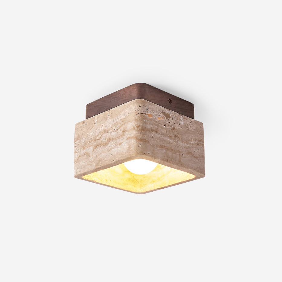 Veloria Ceiling Light Travertine Square Flush Mount-Neutral Decor