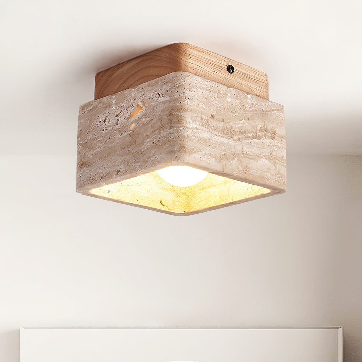 Veloria Ceiling Light Travertine Square Flush Mount-Neutral Decor
