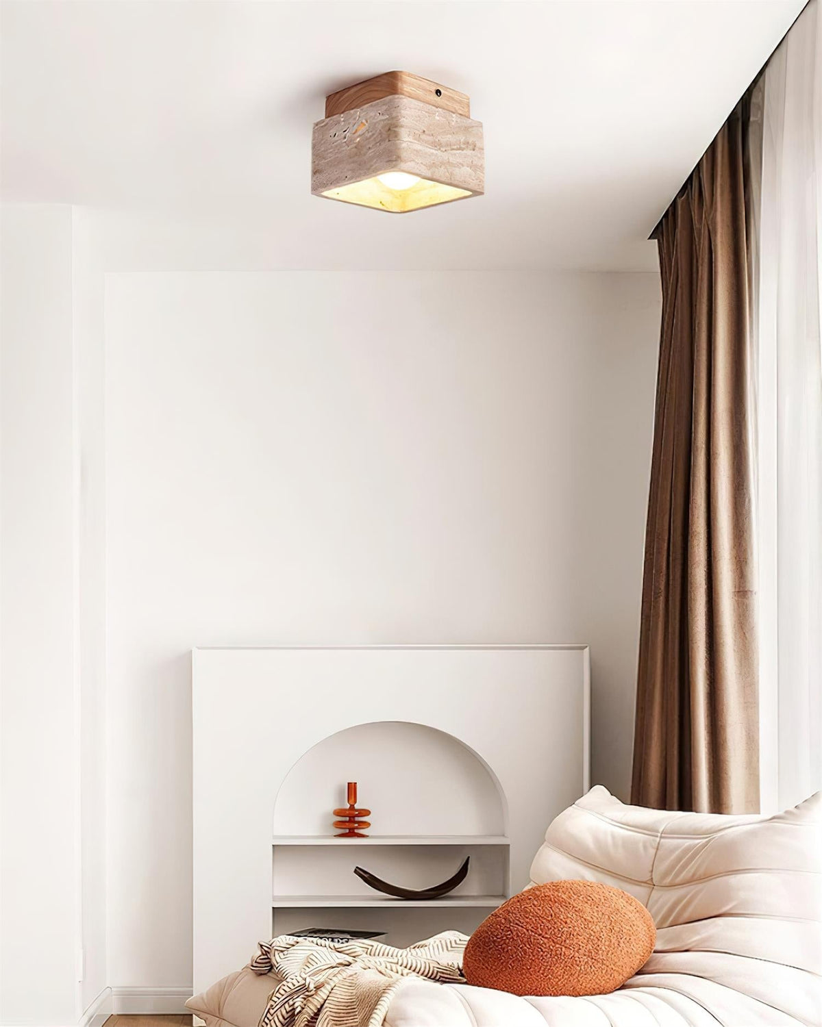 Veloria Ceiling Light Travertine Square Flush Mount-Neutral Decor