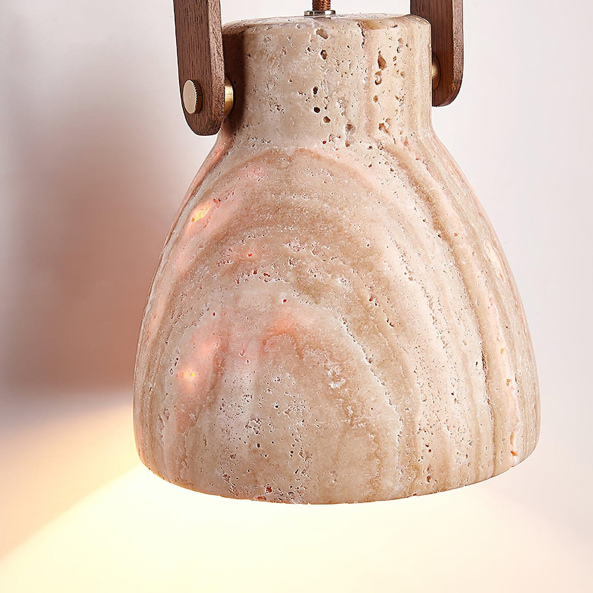 Wall Lamp Metal Body Wood Strap Travertine Shade Minimalist-Neutral Decor