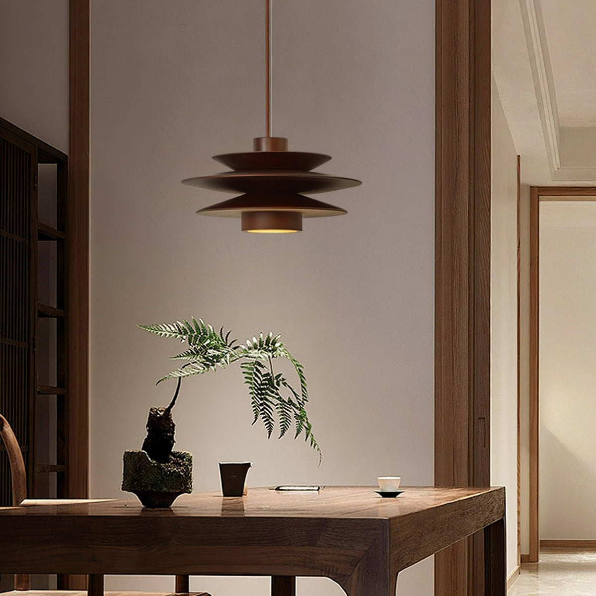 Cascade Wooden Disc Swag Pendant Lamp-Neutral Decor