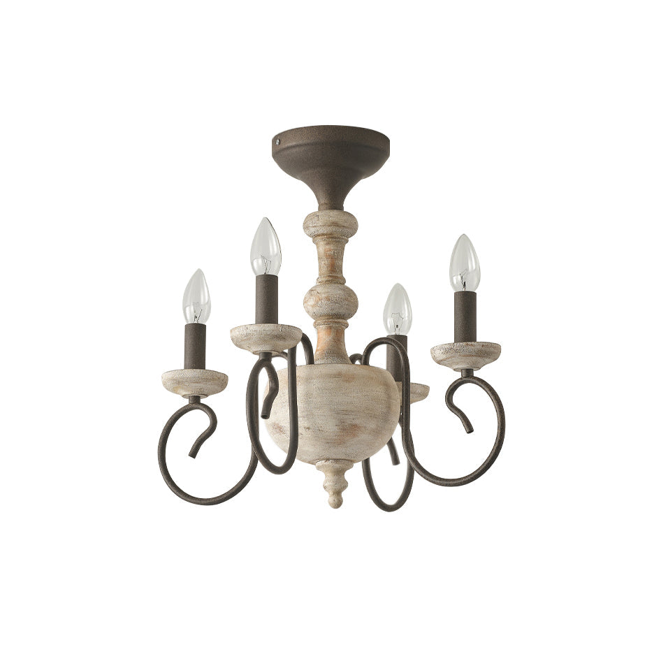 Myst Lampe de Plafond Semi-Encastrée en Métal et Bois Traditionnel Vintage