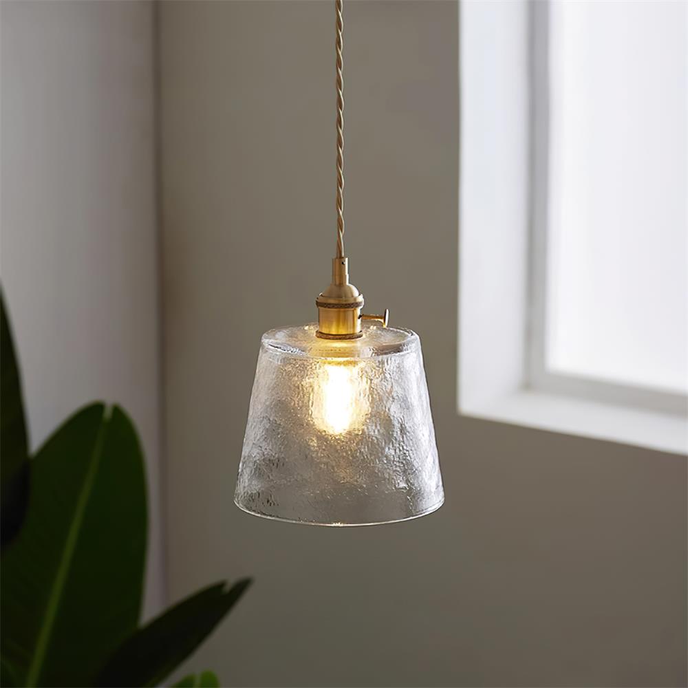 Pendant Lamp Brass and Glass Textured Shade Artisan Vintage Accent-Neutral Decor
