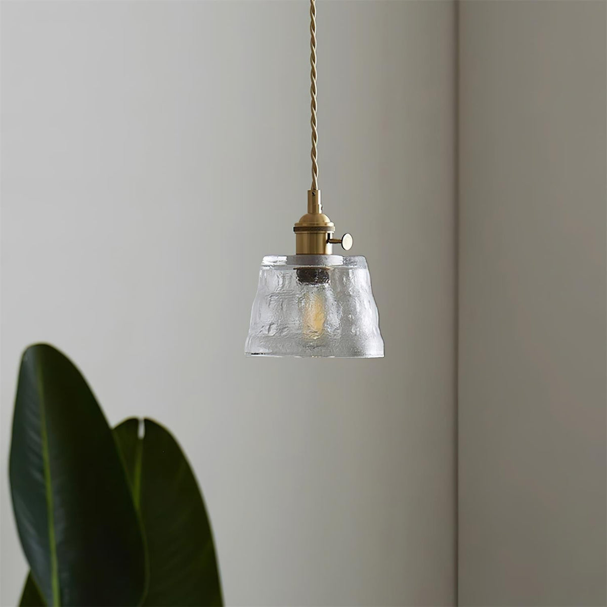 Pendant Lamp Brass and Glass Textured Shade Artisan Vintage Accent-Neutral Decor