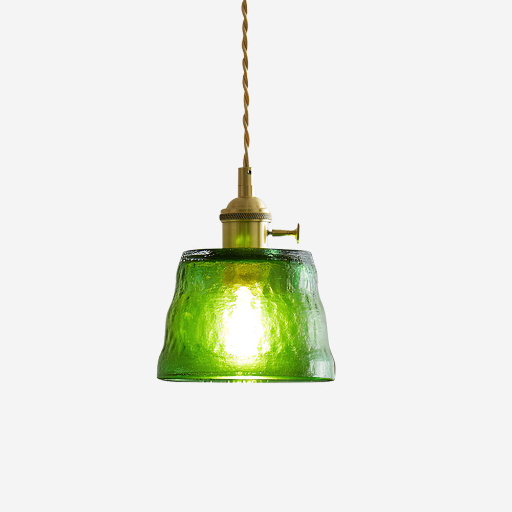 Pendant Lamp Brass and Glass Textured Shade Artisan Vintage Accent-Neutral Decor