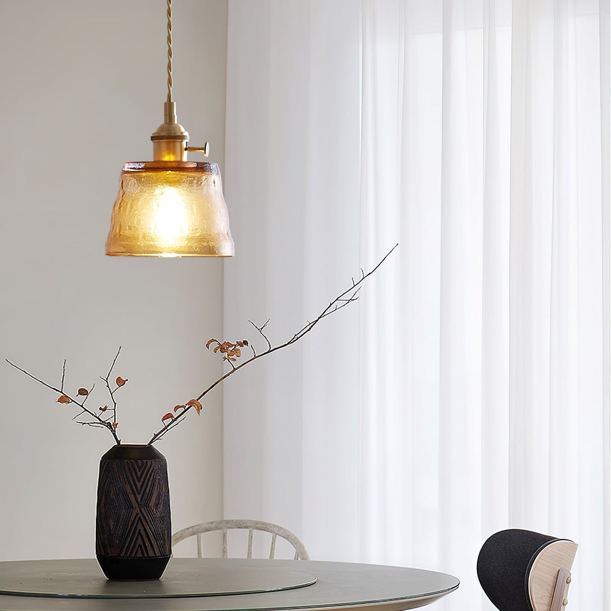 Pendant Lamp Brass and Glass Textured Shade Artisan Vintage Accent-Neutral Decor