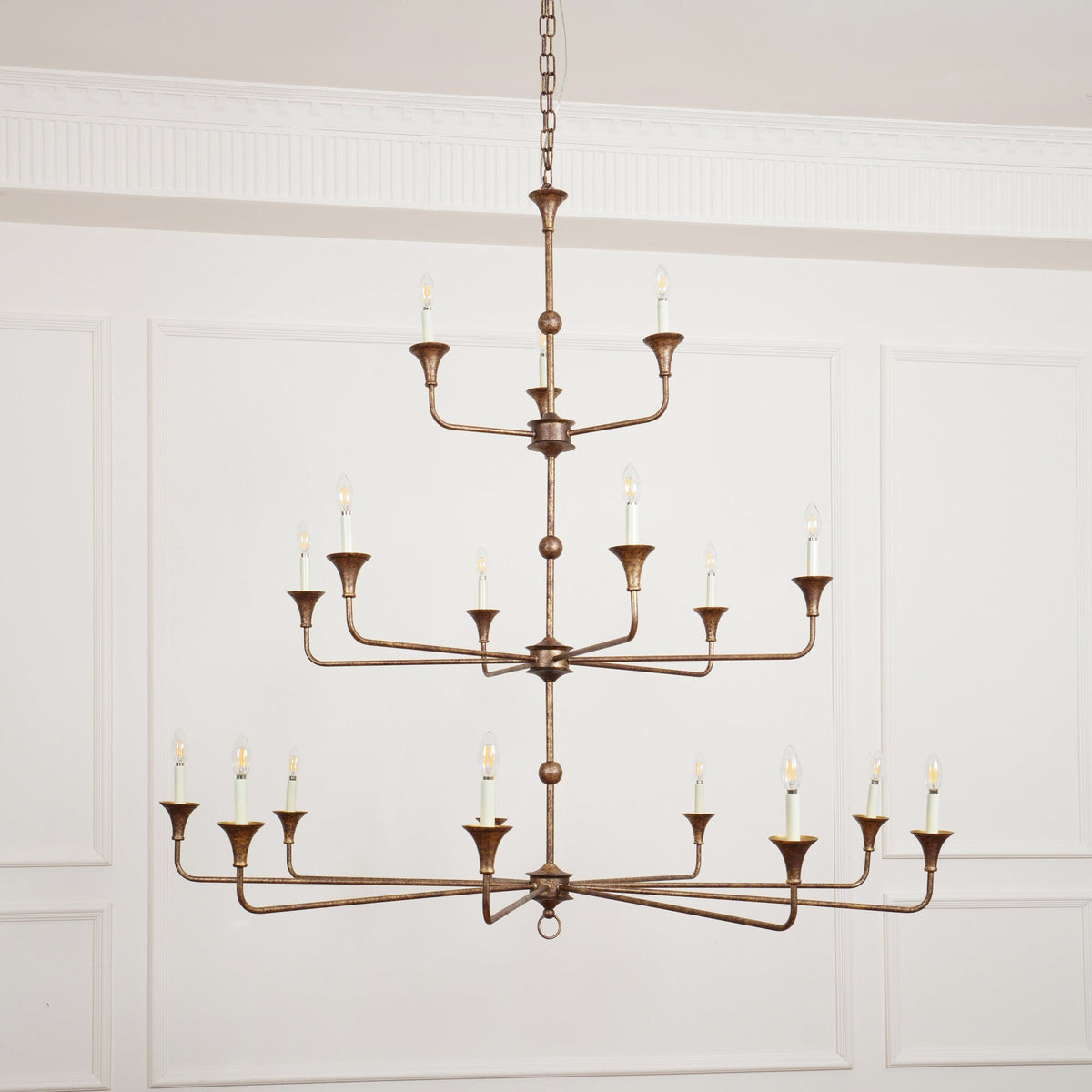 Wisp Grand Lustre en Métal de Bronze Industriel Vintage