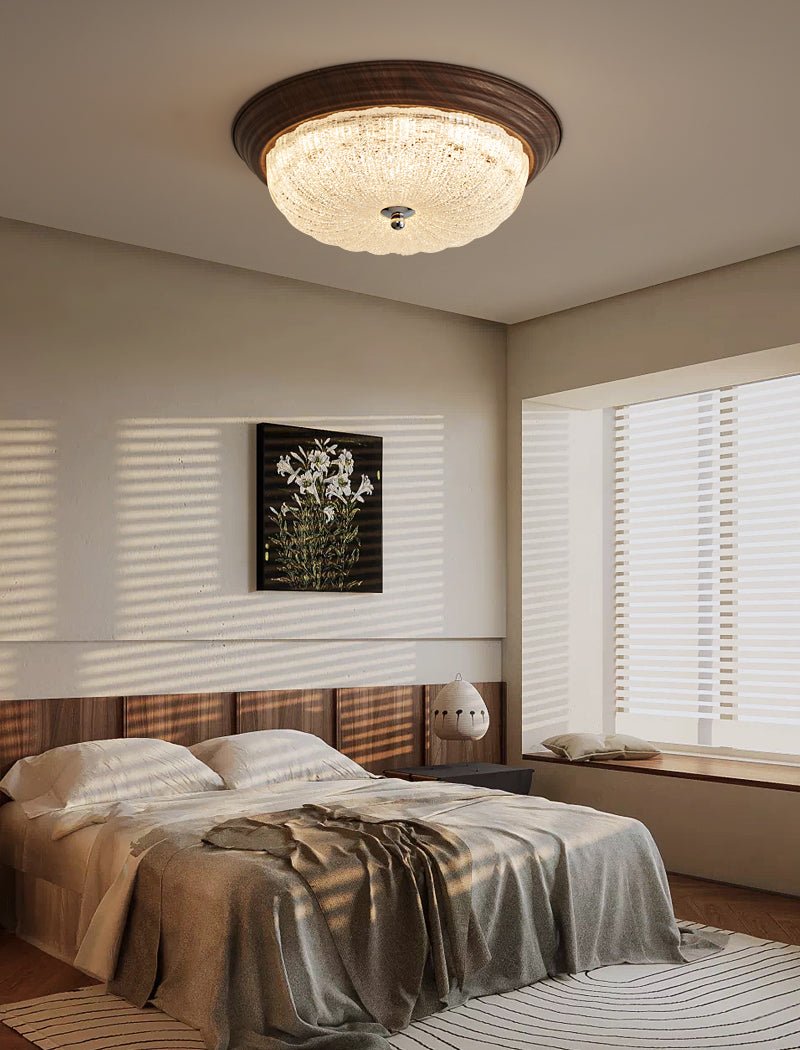 Darenevia Lampe Plafonnier en Verre et Noyer Premium
