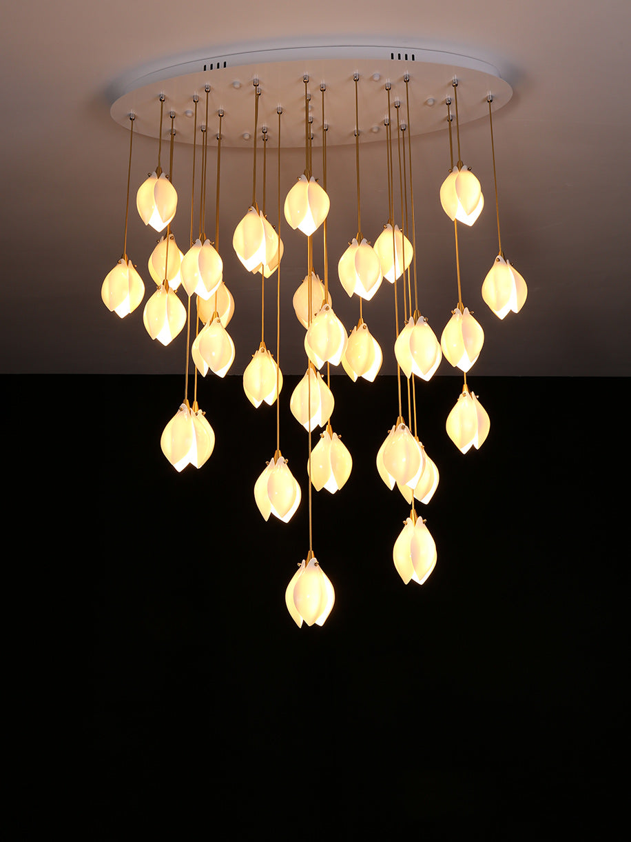 Galiel Suspension Lampe Céramique Florale Blanche