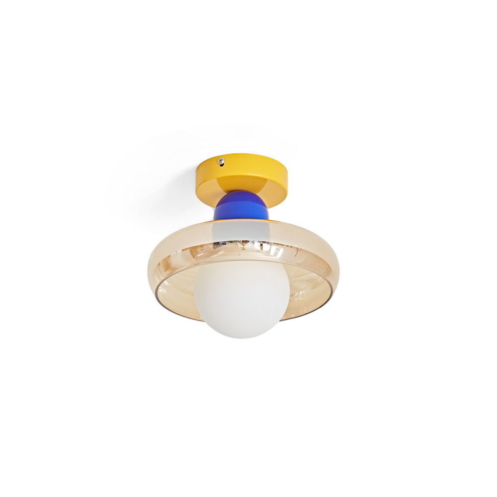 Alabax Ceiling Light in cognac glass, front view.