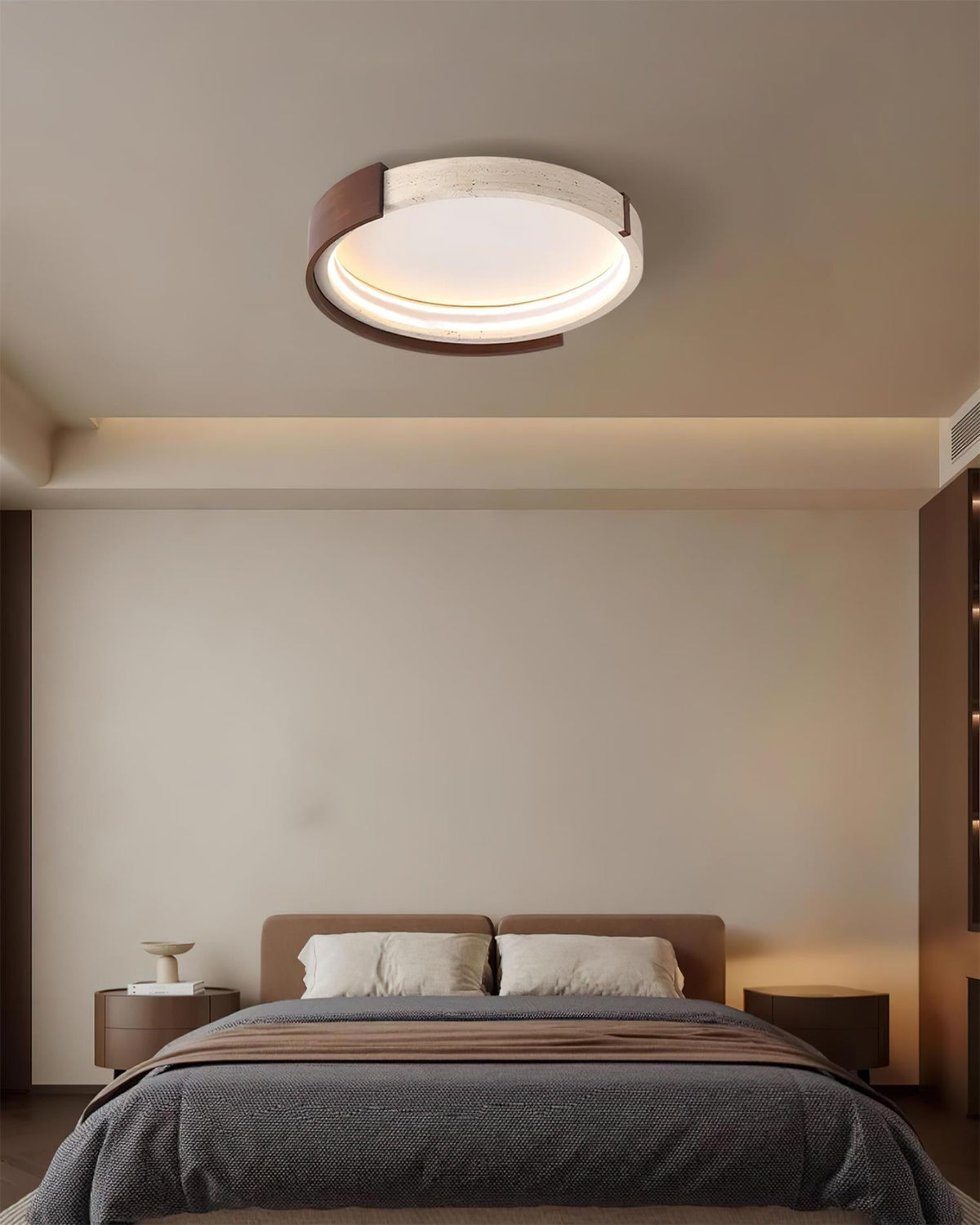 Ritta Ceiling Lamp Halo Sculptural Travertine & Wood - Neutralighting