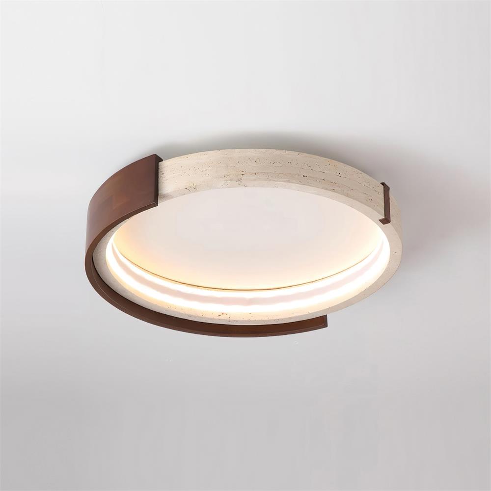 Ritta Ceiling Lamp Halo Sculptural Travertine & Wood - Neutralighting