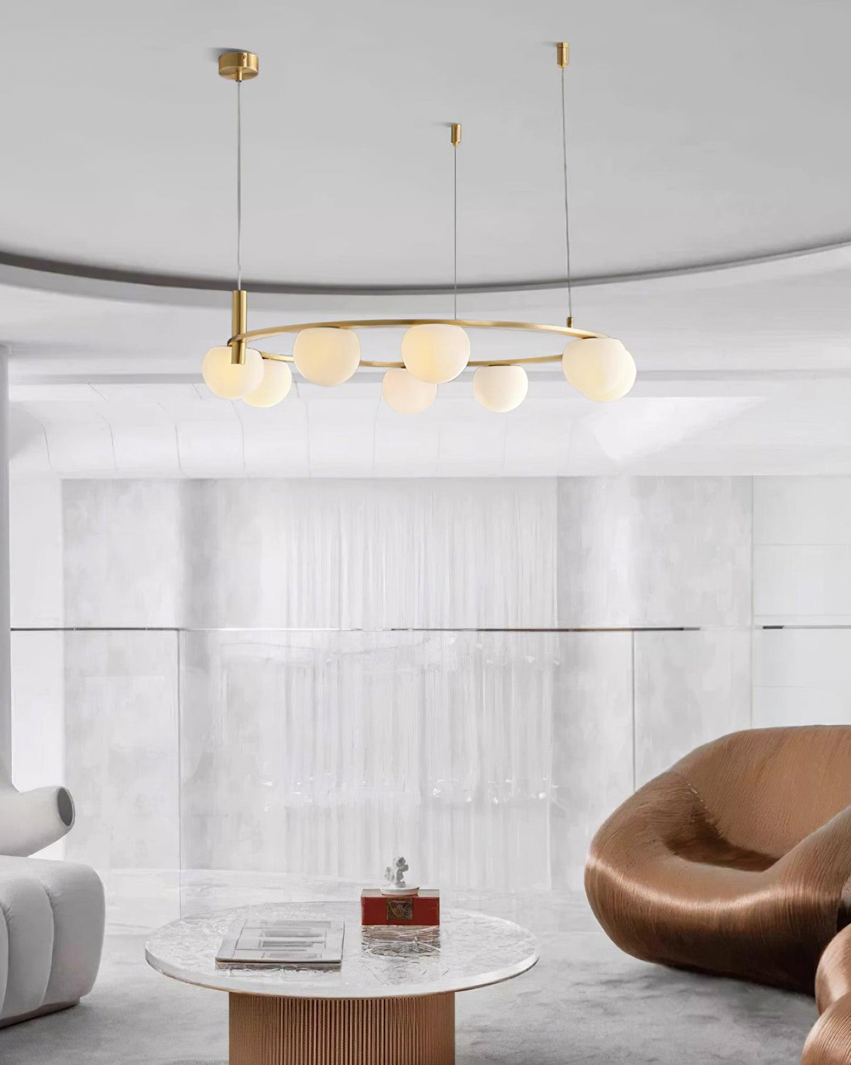 Chandelier Glass Globes Metal Ring Gold Finish Modern-Neutral Decor