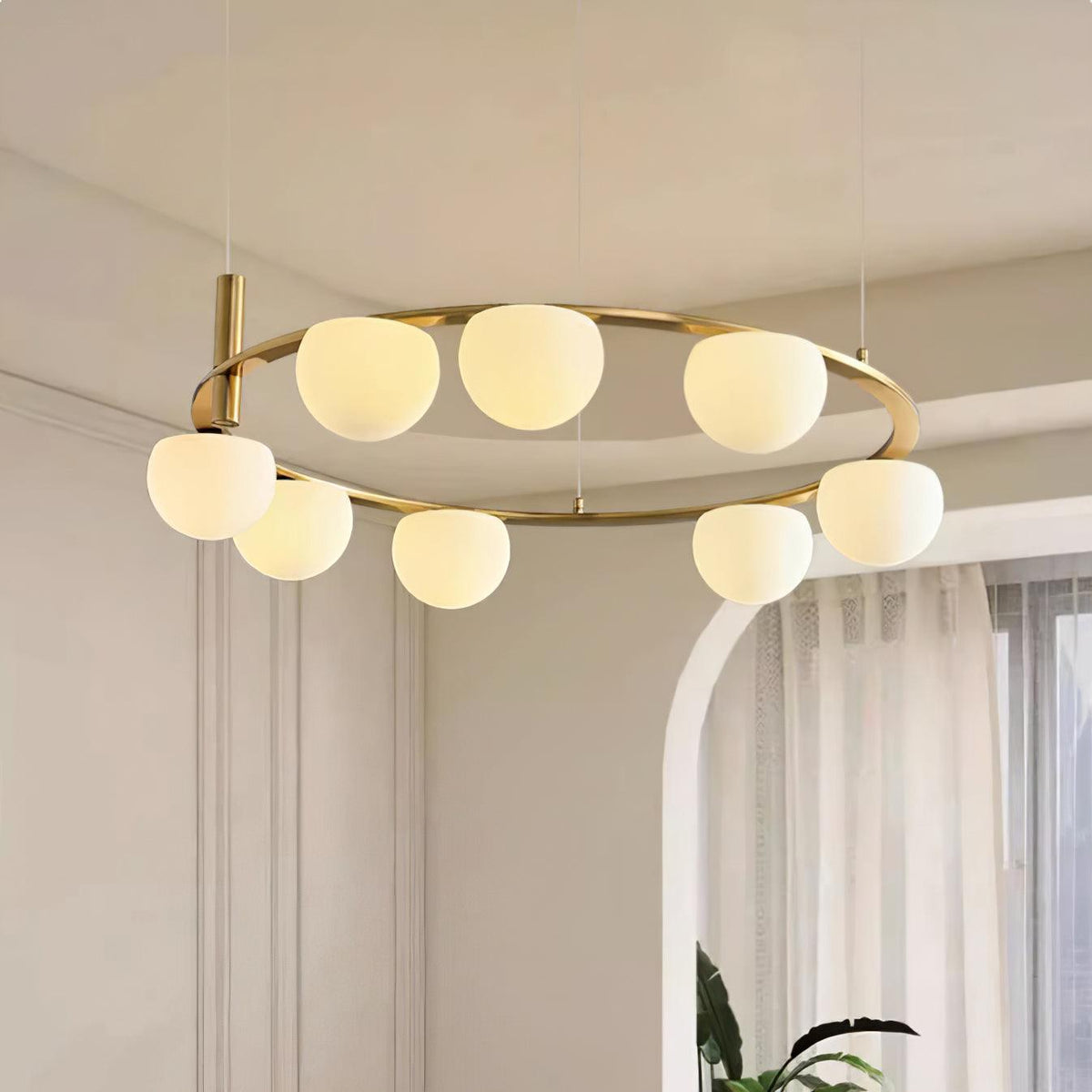 Chandelier Glass Globes Metal Ring Gold Finish Modern-Neutral Decor