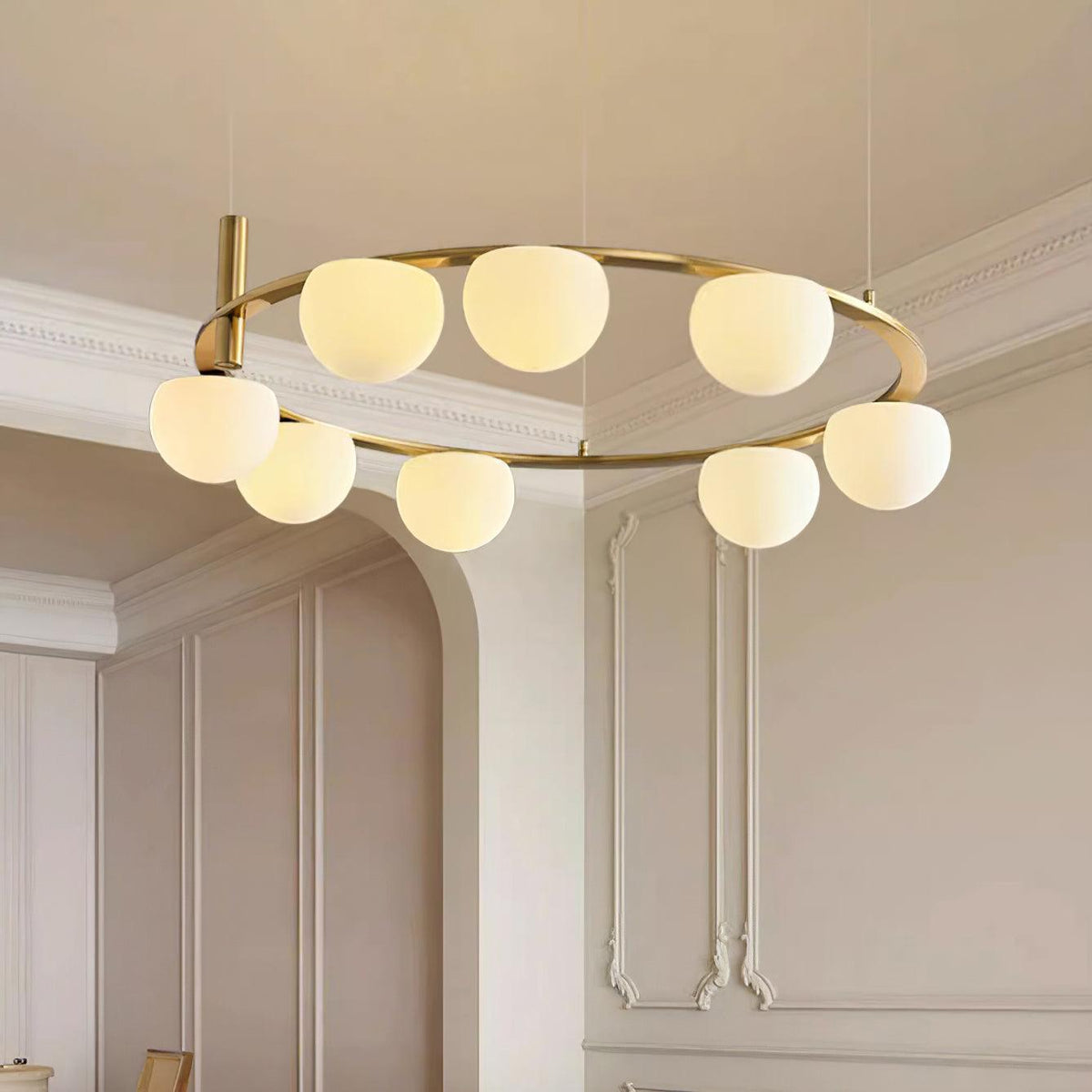 Chandelier Glass Globes Metal Ring Gold Finish Modern-Neutral Decor