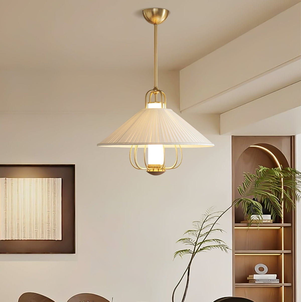 Viraya Suspension en Tissu Doré LED pour Salle à Manger