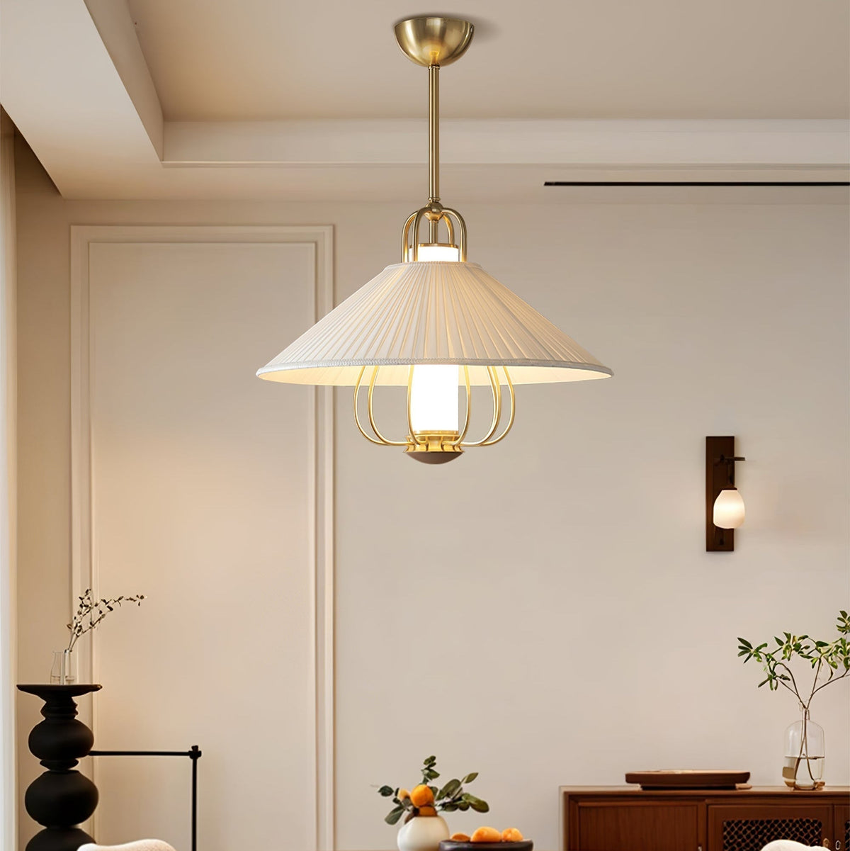 Viraya Suspension en Tissu Doré LED pour Salle à Manger