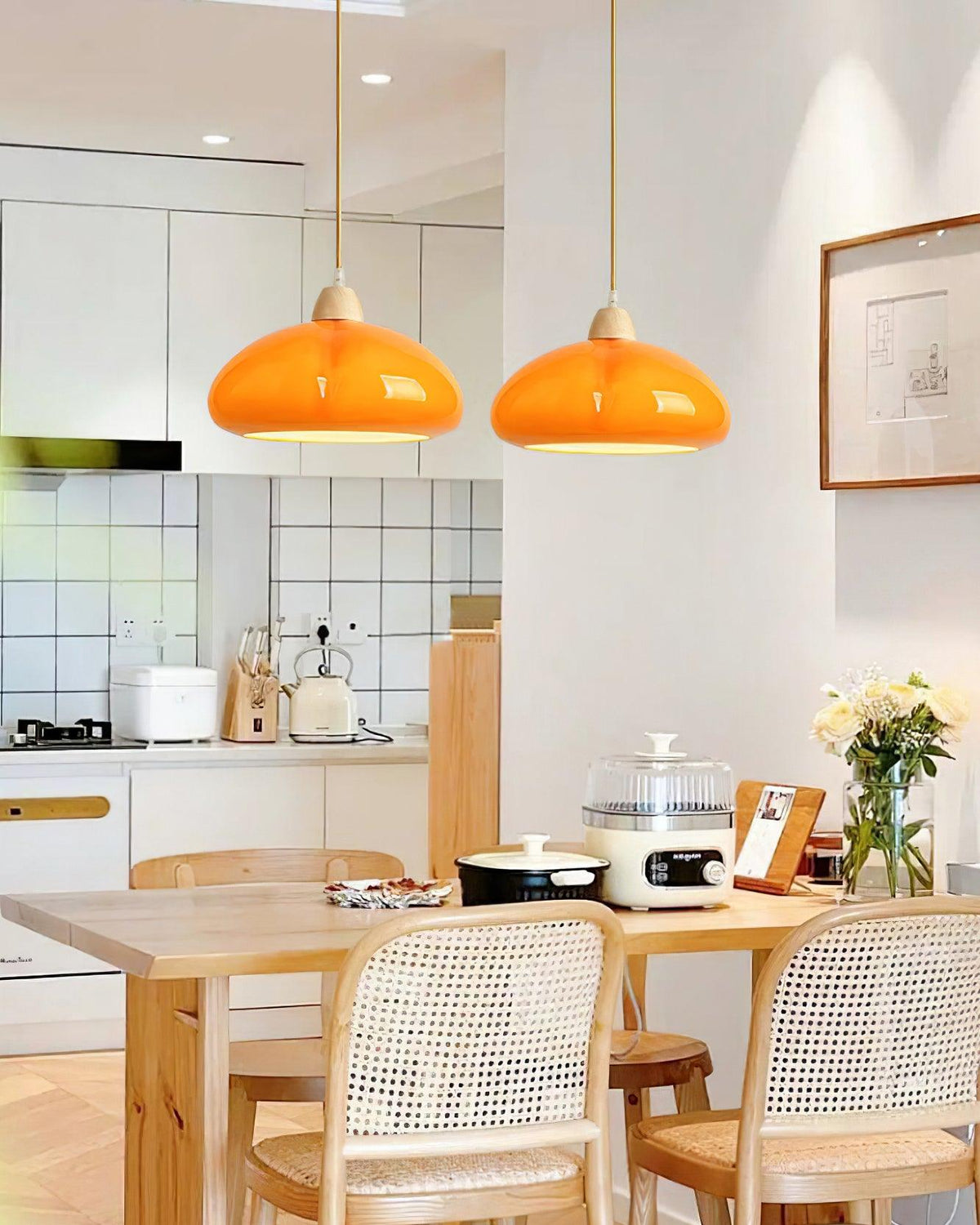 Pendant Lamp Rounded Glass Shade Wood Accent Playful Modern Touch-Neutral Decor