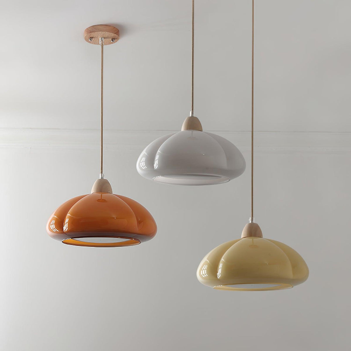 Pendant Lamp Rounded Glass Shade Wood Accent Playful Modern Touch-Neutral Decor