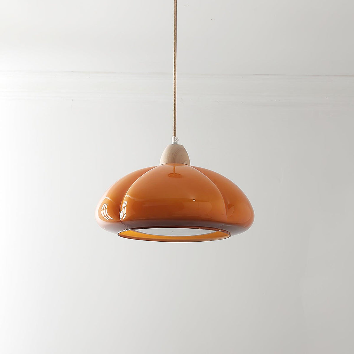 Pendant Lamp Rounded Glass Shade Wood Accent Playful Modern Touch-Neutral Decor