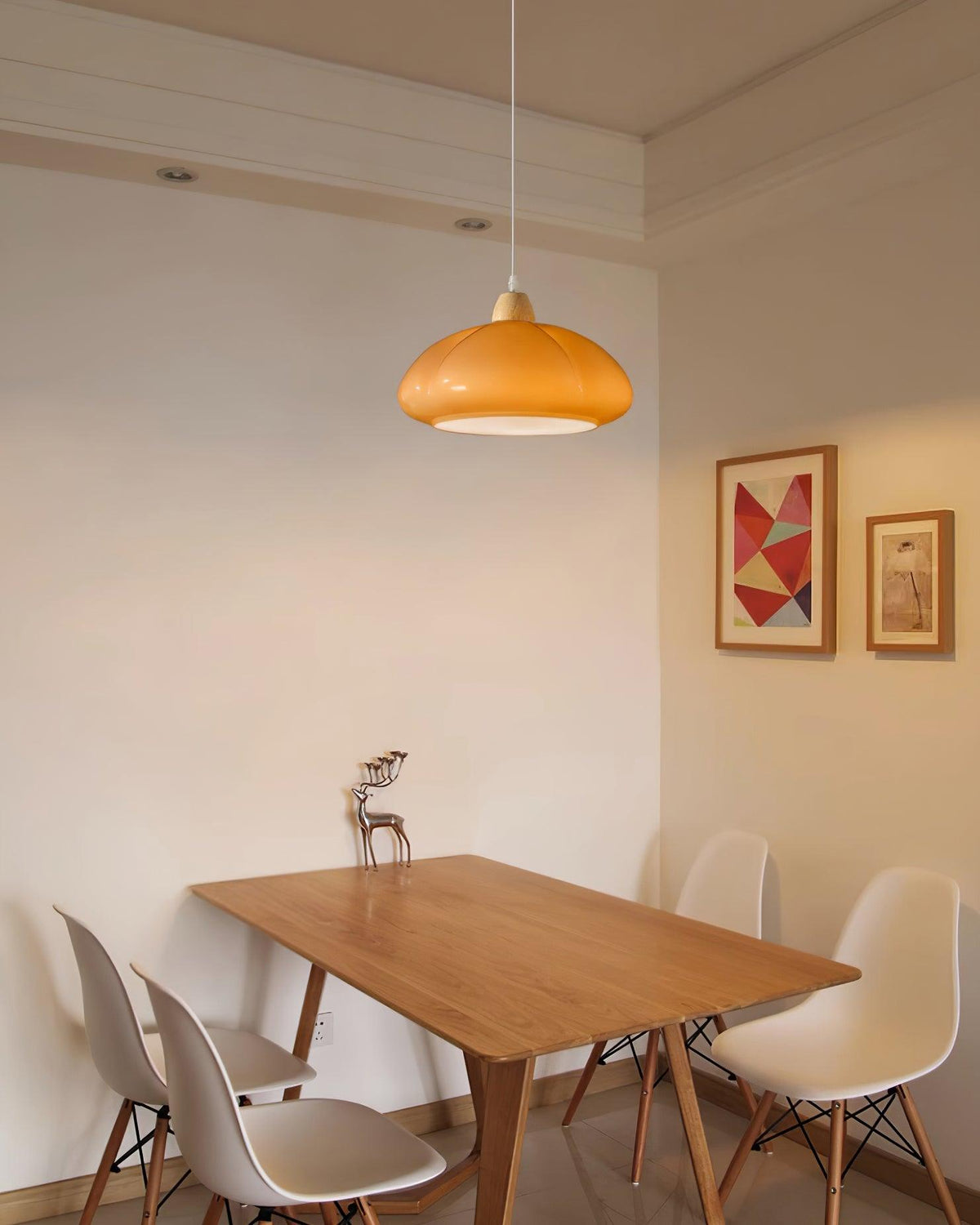 Pendant Lamp Rounded Glass Shade Wood Accent Playful Modern Touch-Neutral Decor
