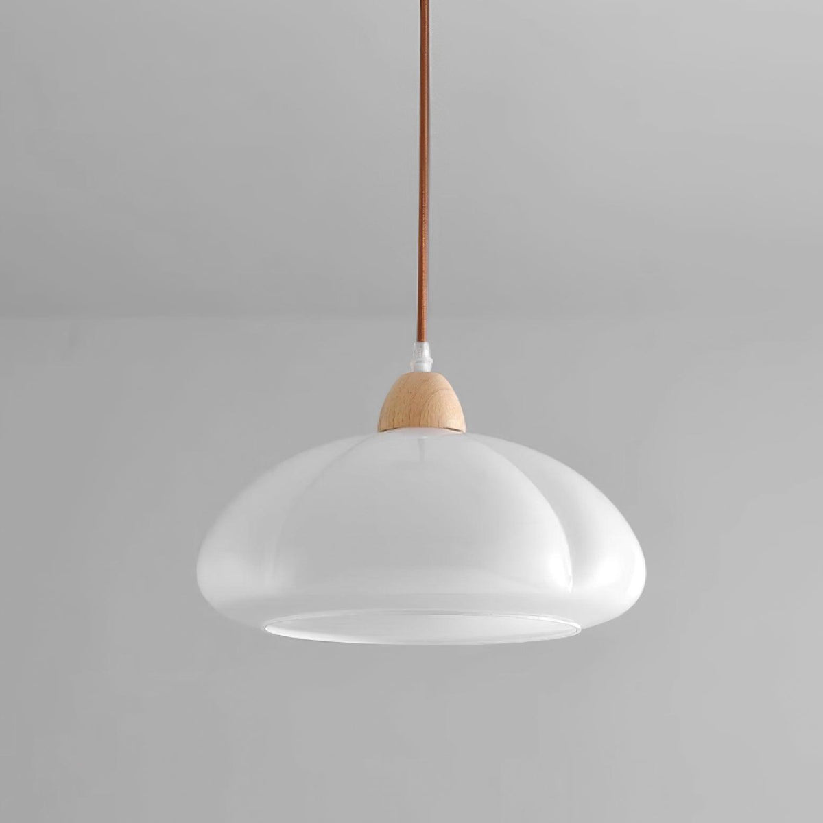 Pendant Lamp Rounded Glass Shade Wood Accent Playful Modern Touch-Neutral Decor