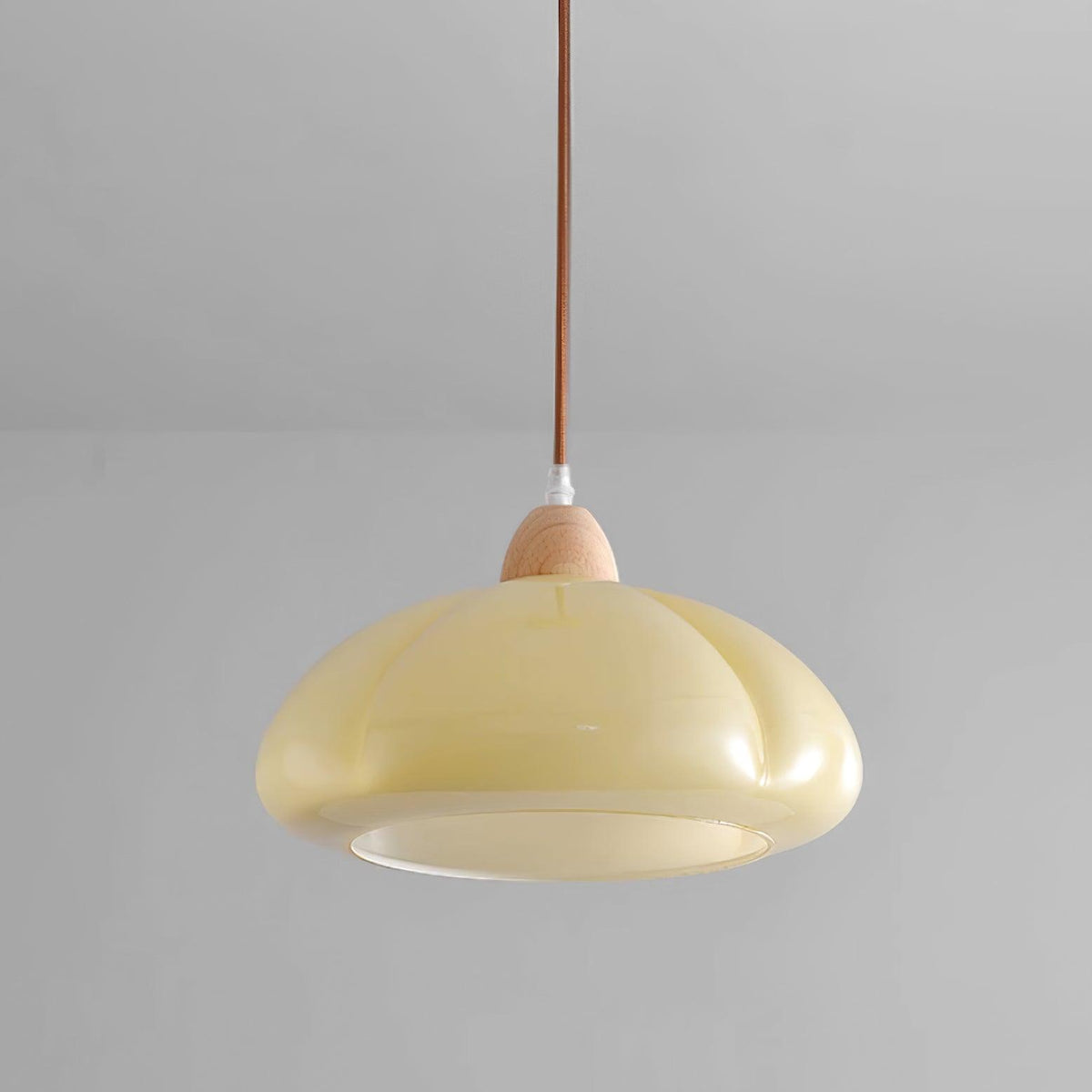 Pendant Lamp Rounded Glass Shade Wood Accent Playful Modern Touch-Neutral Decor