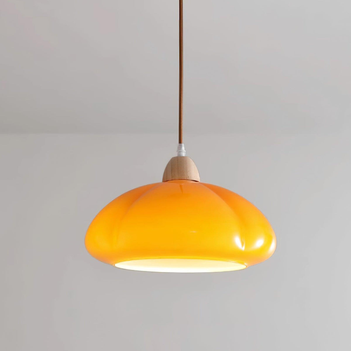 Pendant Lamp Rounded Glass Shade Wood Accent Playful Modern Touch-Neutral Decor