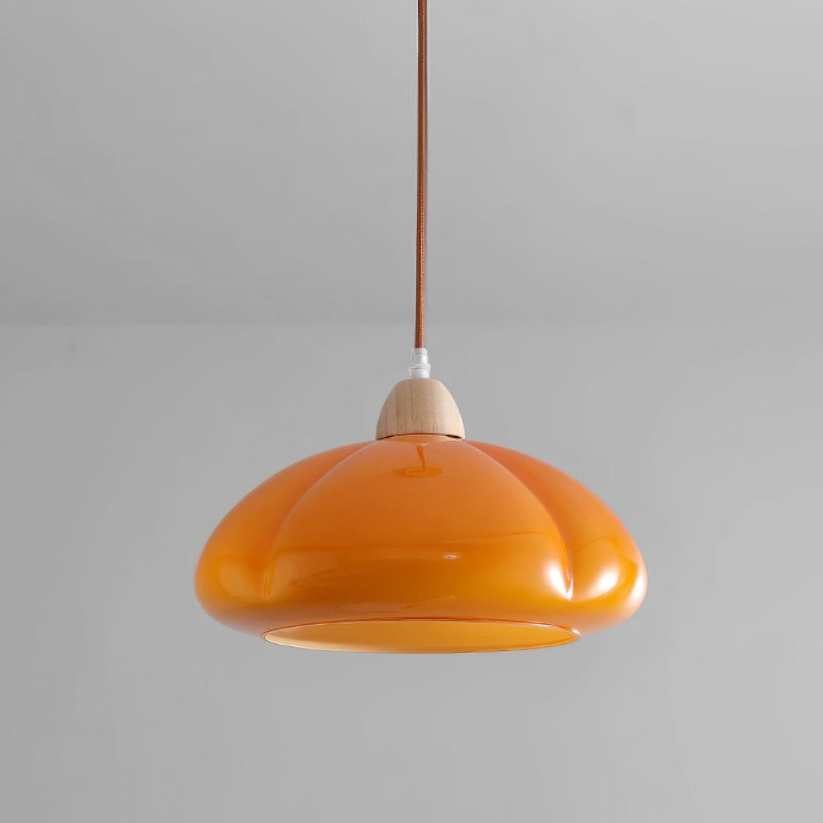 Pendant Lamp Rounded Glass Shade Wood Accent Playful Modern Touch-Neutral Decor
