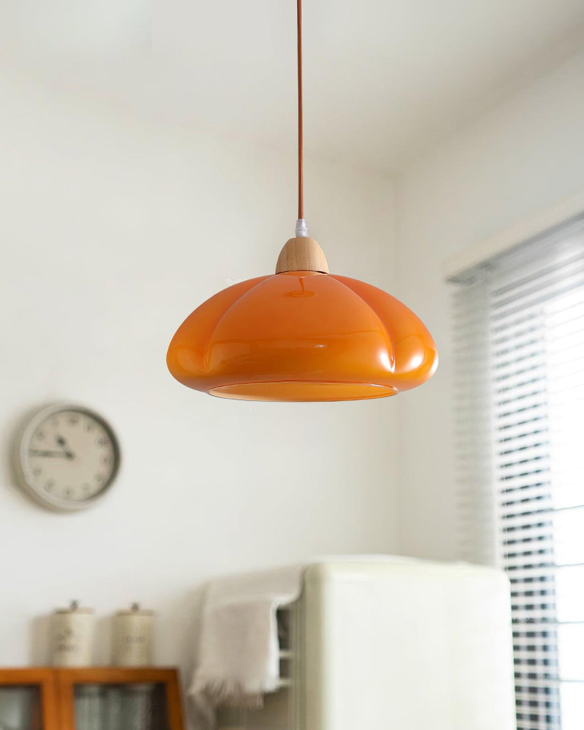 Pendant Lamp Rounded Glass Shade Wood Accent Playful Modern Touch-Neutral Decor
