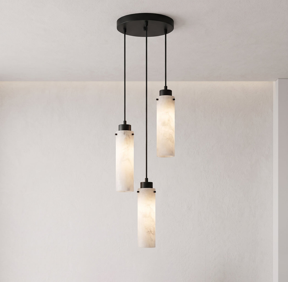 A 3-head configuration of the Cirio Alabaster Chandelier.