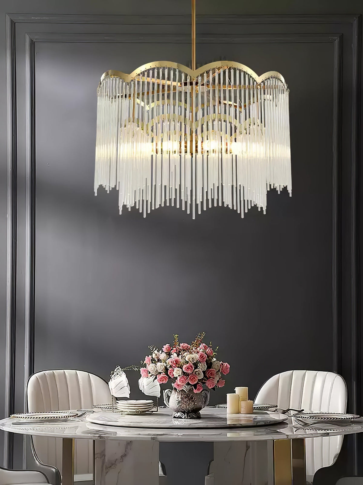 Alvaine Lustre Verre Tige Vague Forme