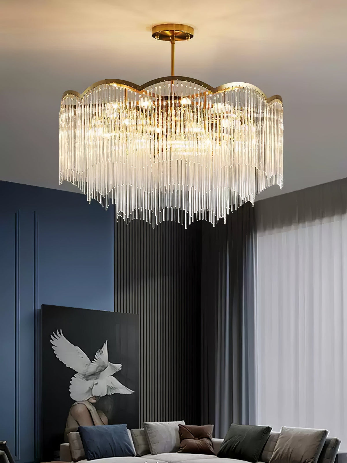 Alvaine Lustre Verre Tige Vague Forme