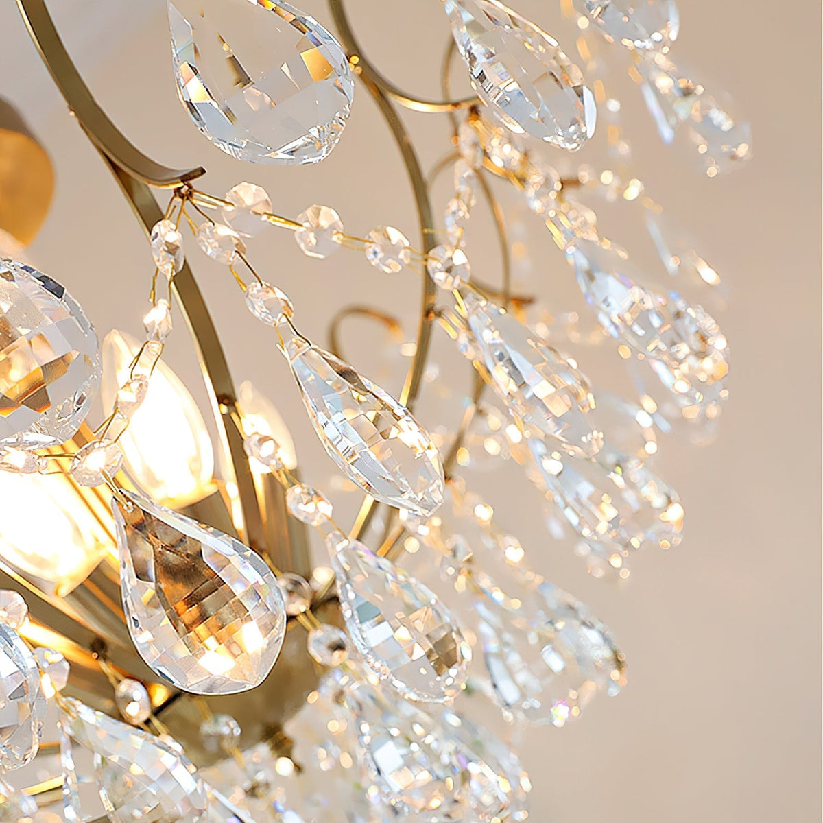 View from below of the illuminated Colette Chandelier.
