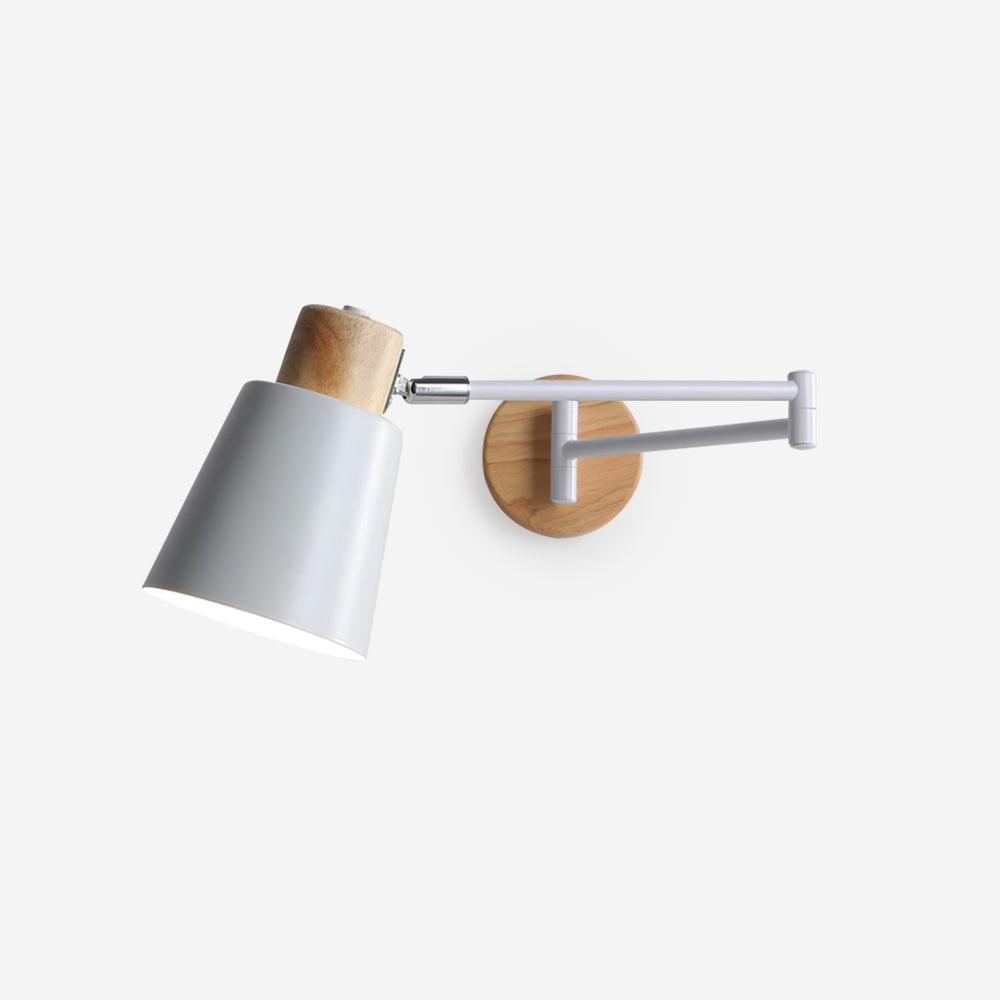 Wall Lamp Adjustable Arm Cone Shade Wood Base Modern Study-Neutral Decor