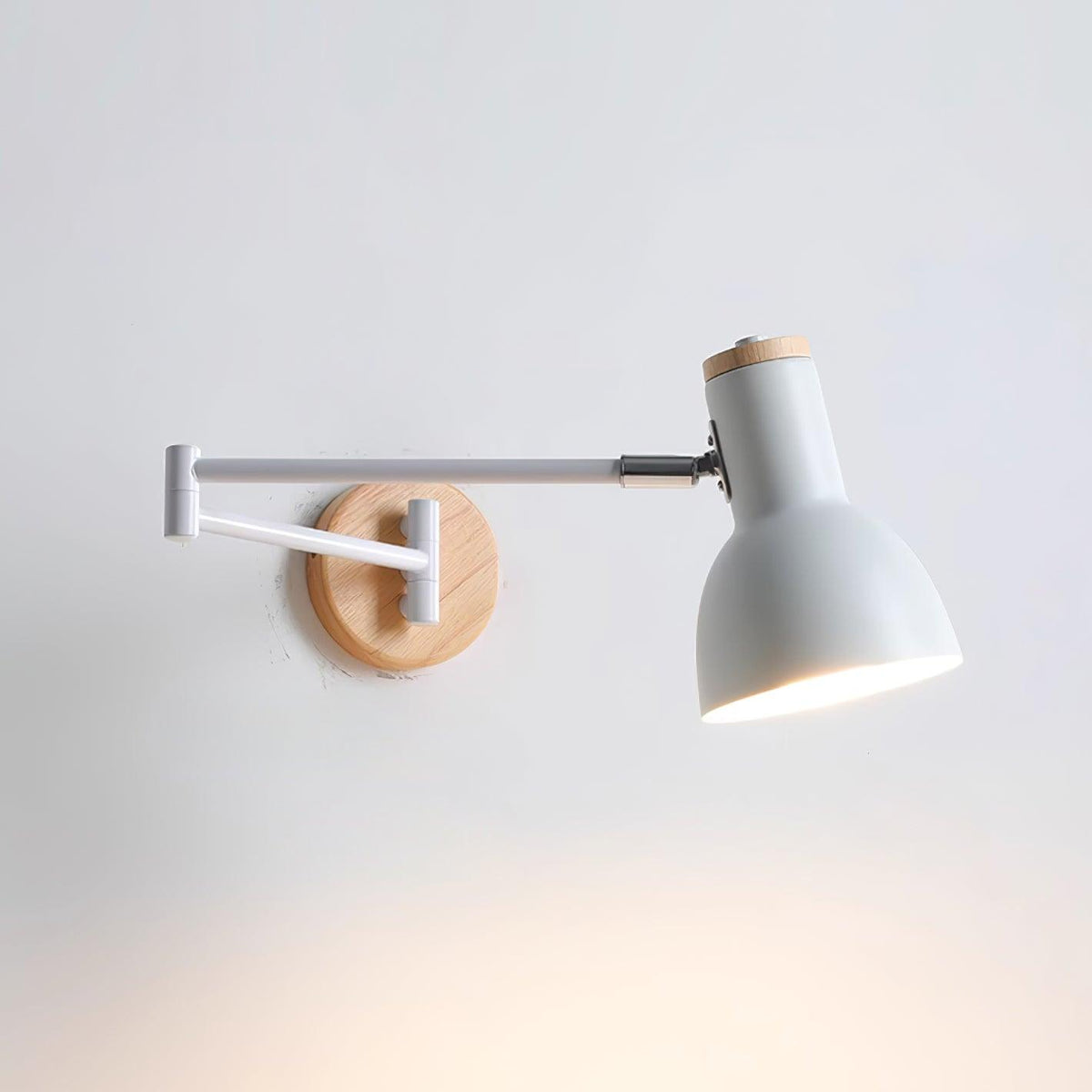 Wall Lamp Adjustable Arm Cone Shade Wood Base Modern Study-Neutral Decor