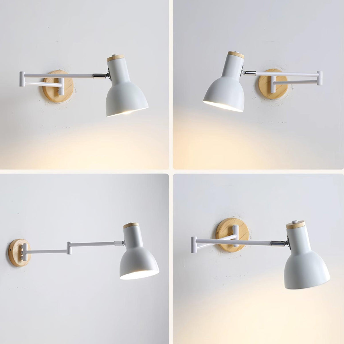 Wall Lamp Adjustable Arm Cone Shade Wood Base Modern Study-Neutral Decor