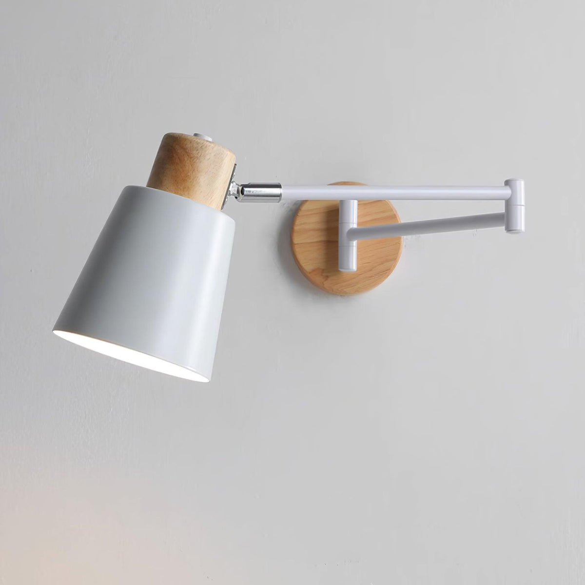 Wall Lamp Adjustable Arm Cone Shade Wood Base Modern Study-Neutral Decor