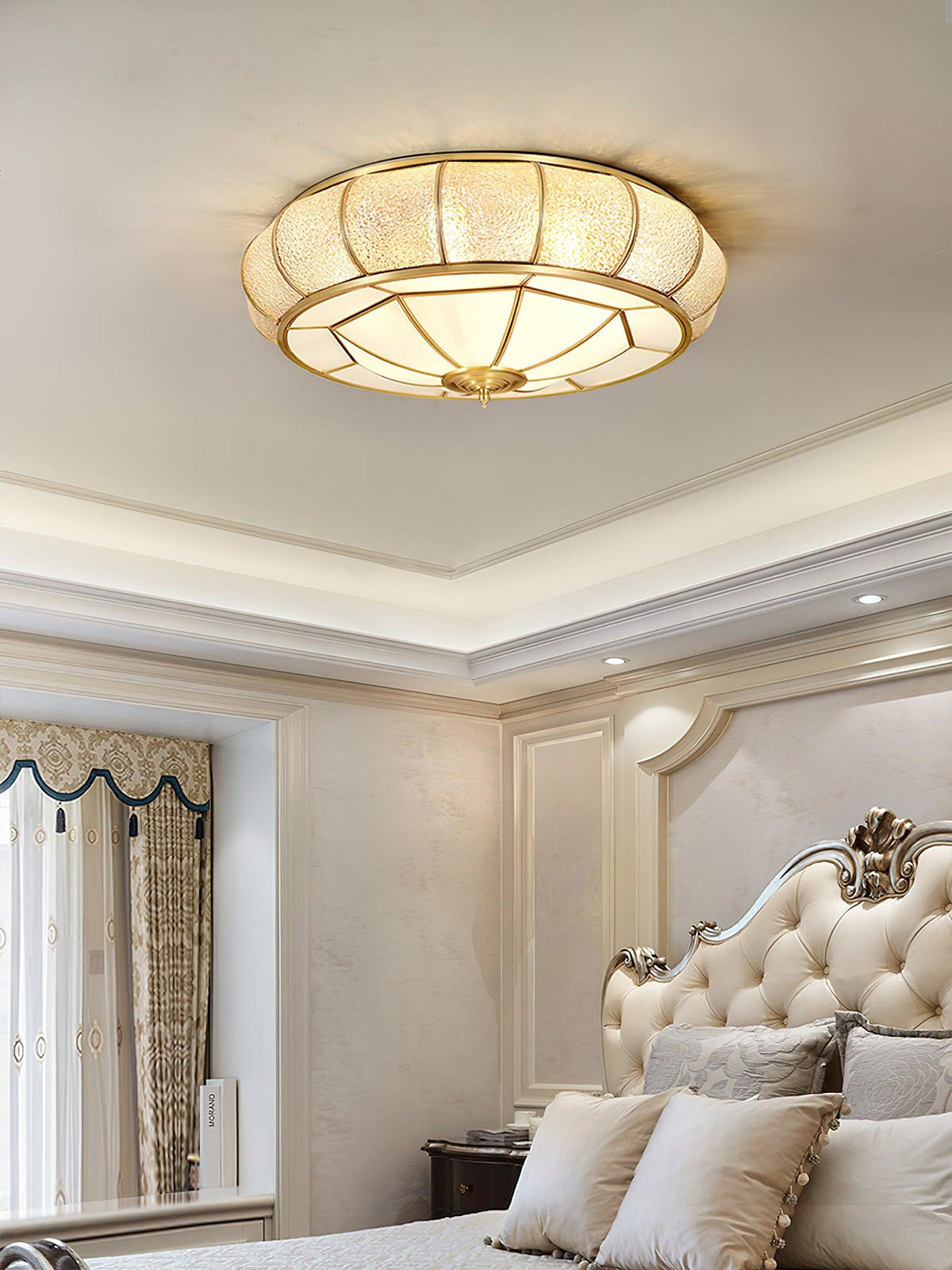 Vireya Postmoderne Luxe Tambour Laiton Verre Plafonnier