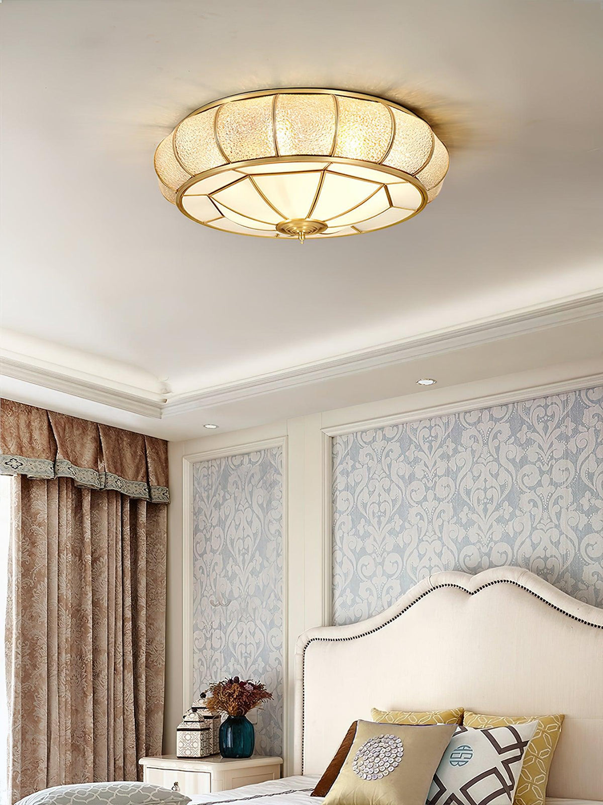 Vireya Postmoderne Luxe Tambour Laiton Verre Plafonnier