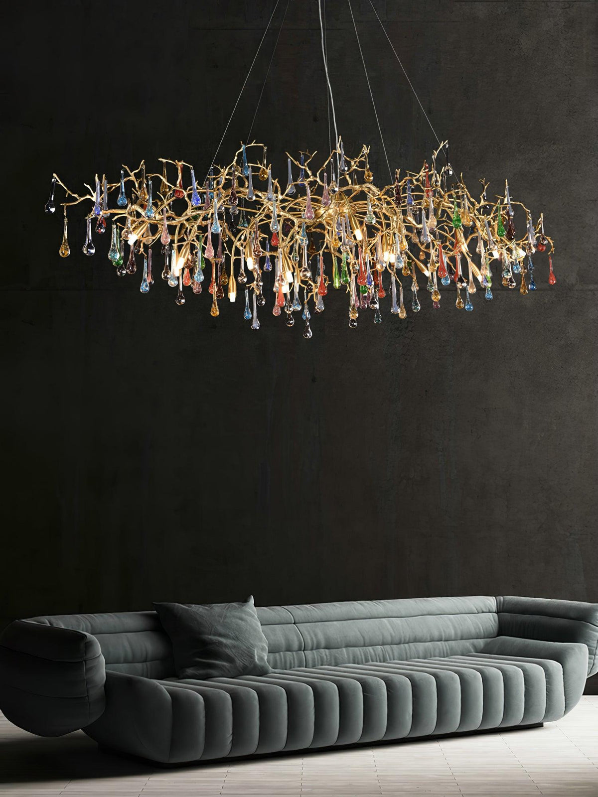 Dovanne Lustre en cristal et laiton à branches de gouttes de pluie colorées