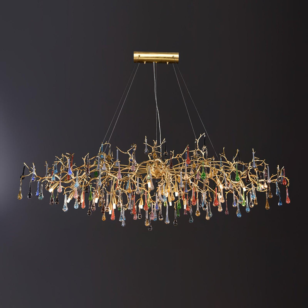 Dovanne Lustre en cristal et laiton à branches de gouttes de pluie colorées
