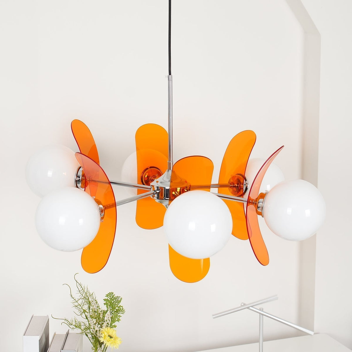 Surivar Lustre Sputnik Créatif En Verre Orange Et Acrylique-Cielum