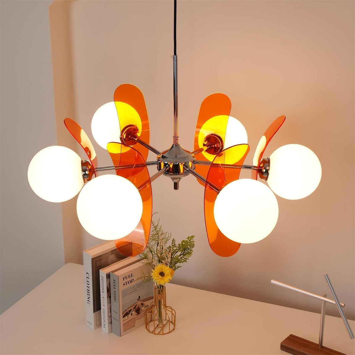 Surivar Lustre Sputnik Créatif En Verre Orange Et Acrylique-Cielum