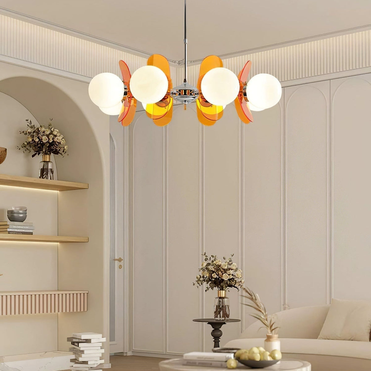 Surivar Lustre Sputnik Créatif En Verre Orange Et Acrylique-Cielum