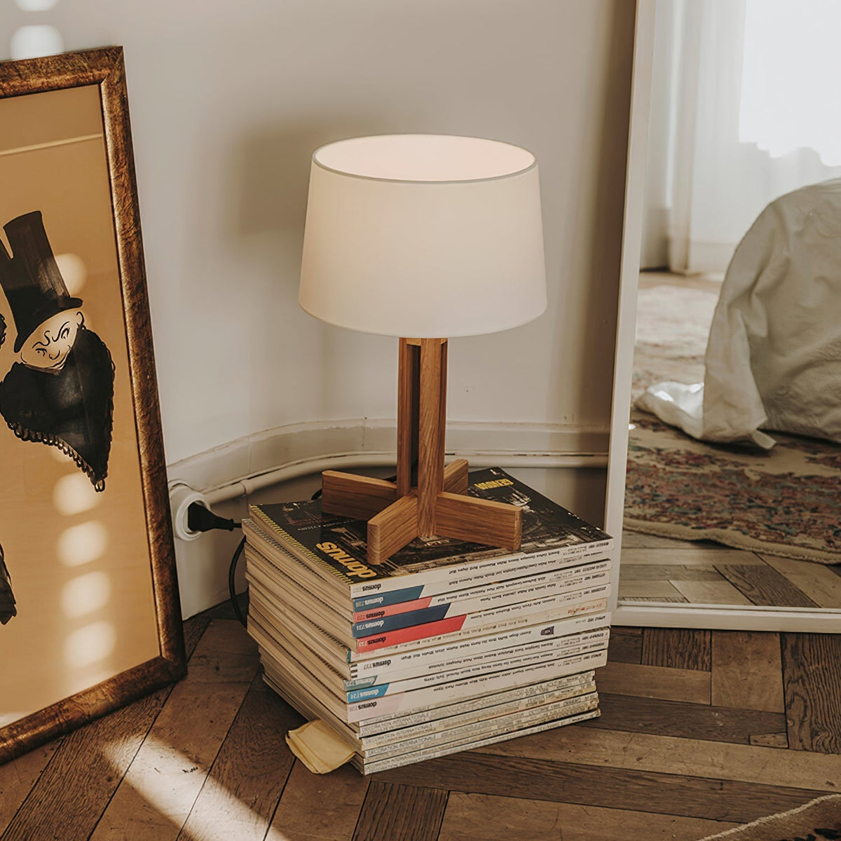 Rinivena Bois & Tissu Lampe de Table Contemporaine