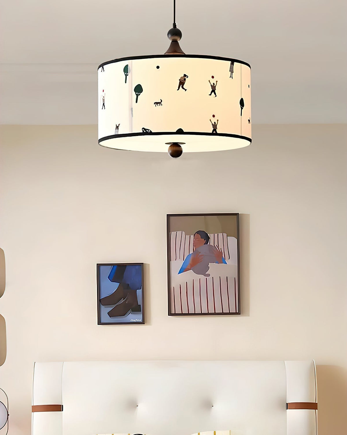 The cylindrical shade of the Congo Pendant Light with its unique pattern.
